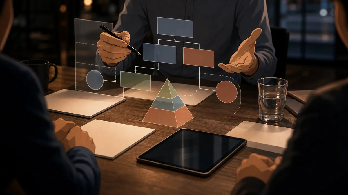 A sales trainer presenting analytics to a small team
